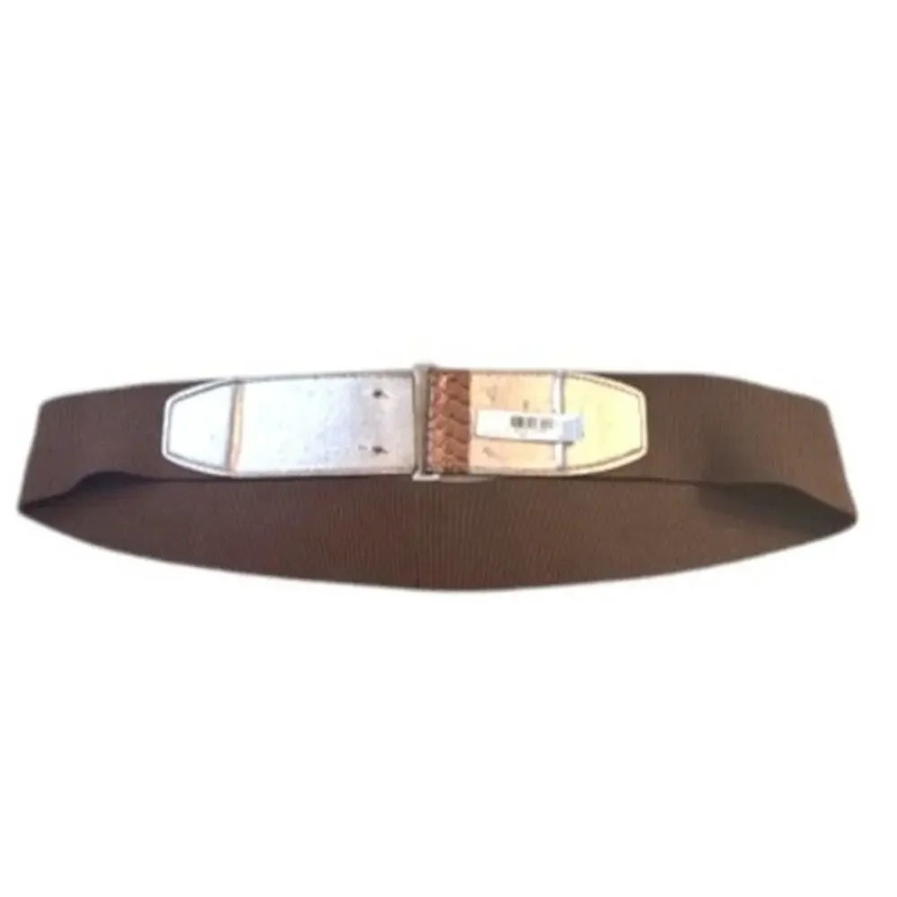Y2K Calvin Klein Stretch Waist Belt Brown Snakeskin Silver L/XL NWT